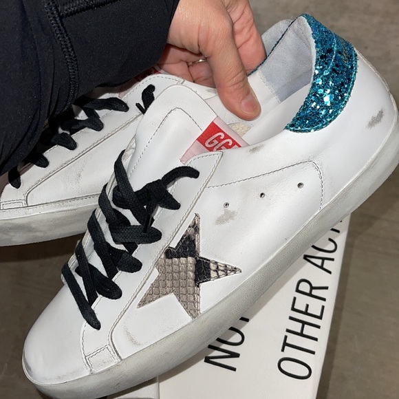 Golden Goose Shoes - SnakeSkin Golden Goose Superstar with Blue Glitter